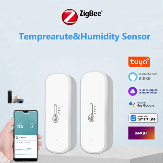 Tuya Zigbee Smart Temperature Humidity Sensor Battery Powered ZigBee Smart Home Security Work With Alexa Google Home Yandex