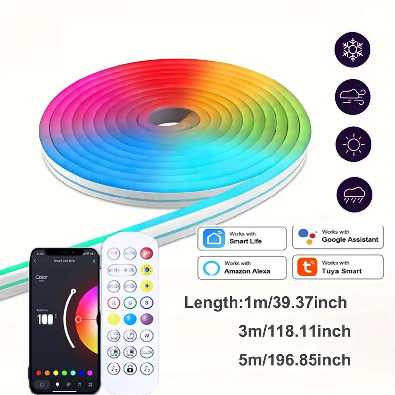 Tuya WIFI Led Strip Lights 5M 3M 2M 1M Waterproof RGB LED Neon Light Work With Alexa 5V USB Fita Led Lamp For Home Decoration