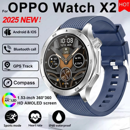 2025 New WATCH X Upgrade Smart Watch Men Watch X2 AMOLED HD Screen Bluetooth Call GPS Trajectory  Heart Rate Compass SmartWatch