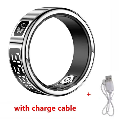 Smart Ring with Charging Box-5ATM Waterproof Step Health Tracker Heart Rate Blood Oxygen Monitor Sleep Monitoring LCD Display