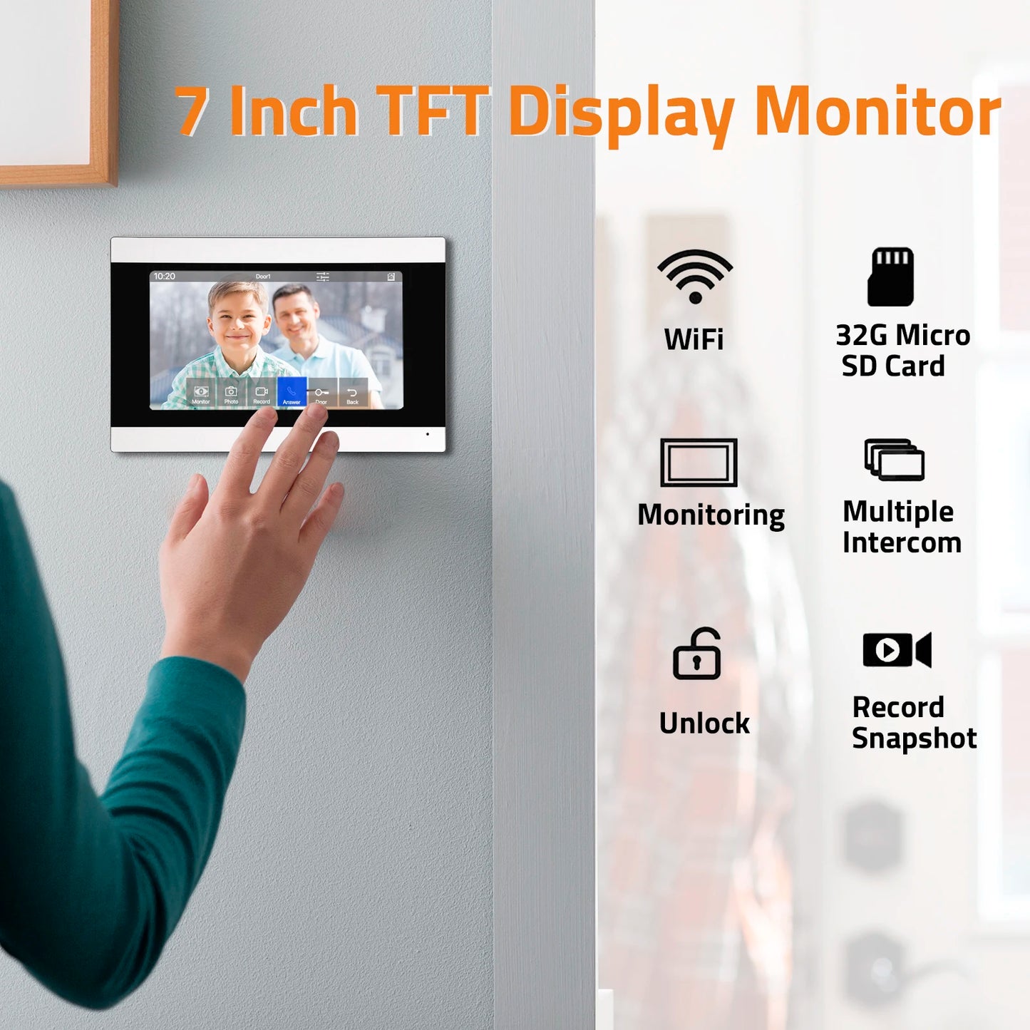 Wireless WiFi Video Intercom System 1080P Smart Video Doorbell for Home Touch Screen with 32G Card 2 Way Audio TUYA APP Unlock