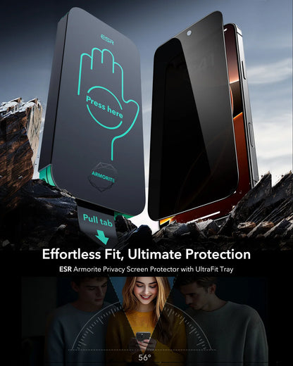 ESR 3 Pack Privacy Screen Protector for iPhone 15/14/16 Pro Max Military Grade Anti-spy Tempered Glass Film iPhone 16e/16 Plus