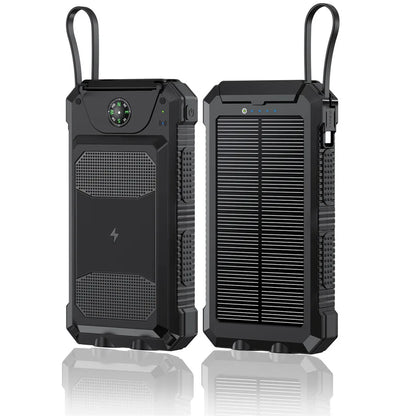 Self-wired fast charging wireless solar charging treasure 20000 mA Compass waterproof mobile power