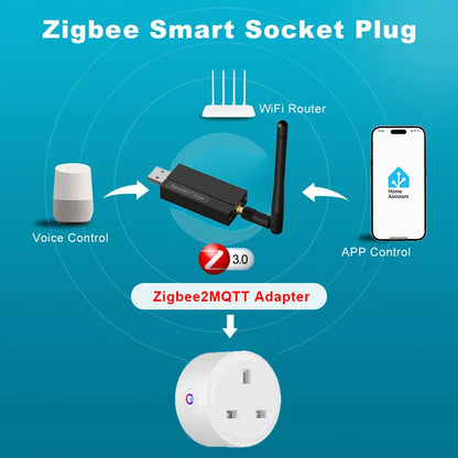 Home Assistant ZigBee Smart Plug 16A Smart Home Outlet UK Socket with Power Monitor Function APP Control Supports Alexa Z2M ZHA