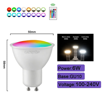Smart Spotlight Bulb RGBW Infrared Remote Control LED Bulbs GU10 6W 10W Color Light Dimming Suitable for Family Holiday Parties