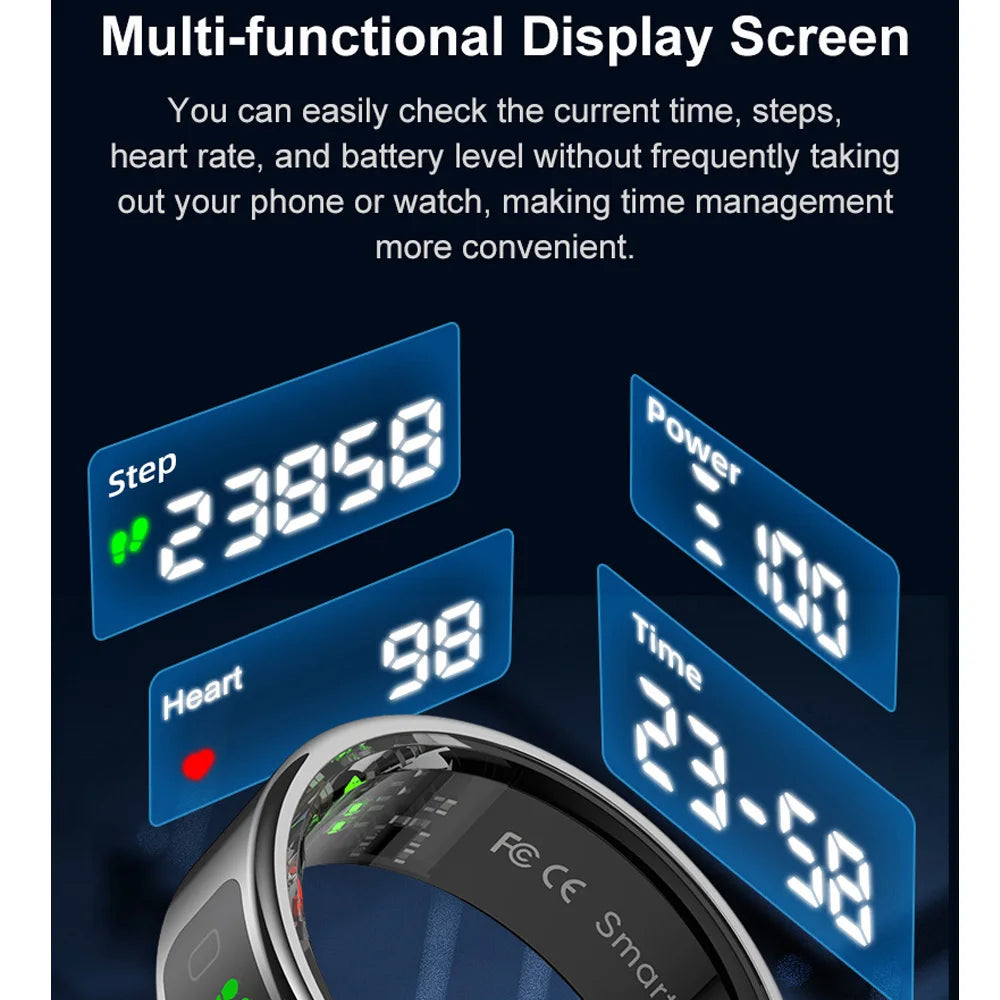 R11 Smart Ring with Display Screen and Touch Wireless Charging, Health Manager 5 ATM Waterproof For Men Women for iphone Android