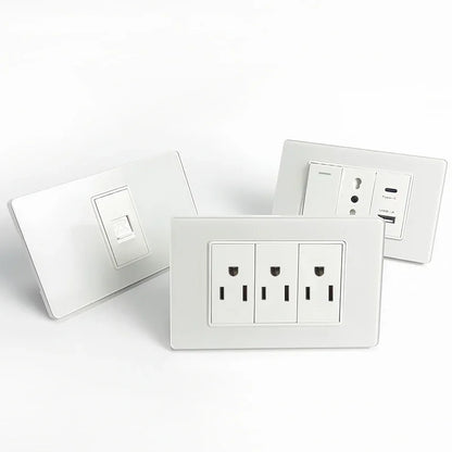 T&I US Standard 118 Wall Outlet with Switch, Tempered Glass Panel, USB and Type-C Charging Ports