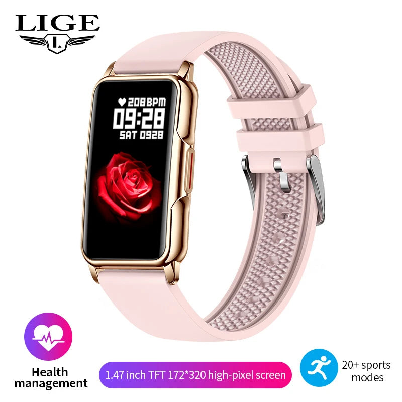 LIGE New 1.47 Inch Men Smart Watch Women Bluetooth Connected Phone Waterproof Smartwatch Music Sports Fitness Tracker Bracelet