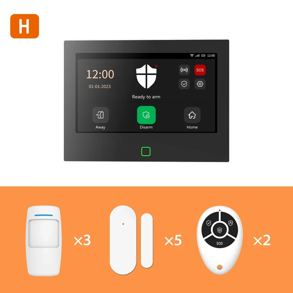 Home Alarm System 7“ Wireless WiFi 4G Tuya Smart Security Protection Kit Built-in 115dB Louder Siren 5000mAh Battery