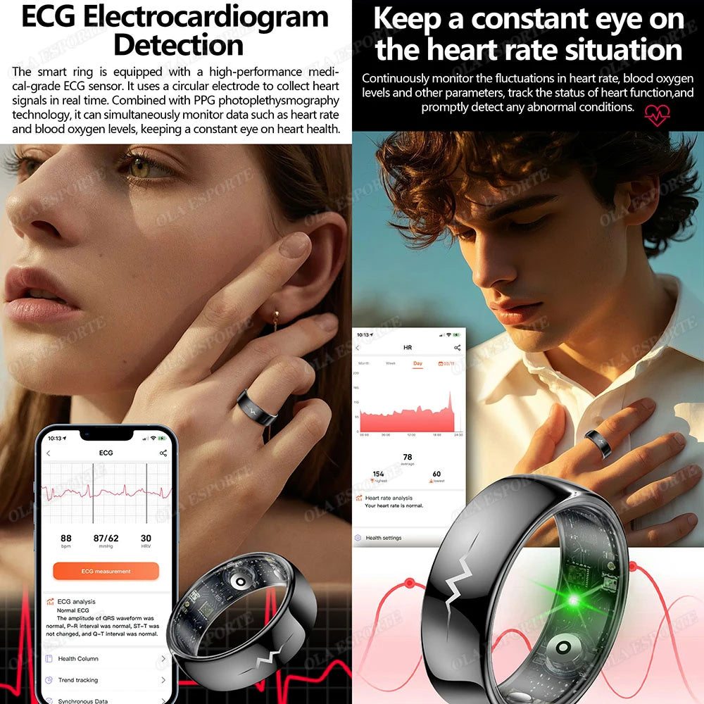 New ECG Smart Ring Heart Rate Blood Oxygen Blood Pressure Sleep Monitor Rings 5ATM Waterproof Multi-Sport Smartring For Xiaomi
