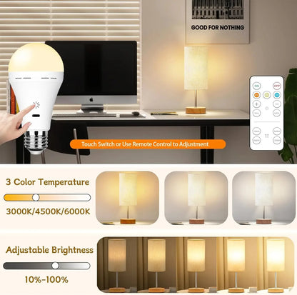 1/2pc 3color USB Led Bulb Rechargeable Light Bulb Smart Bulb Dimmable E27 Bulbs with Timing Cordless Battery Operated Light Bulb