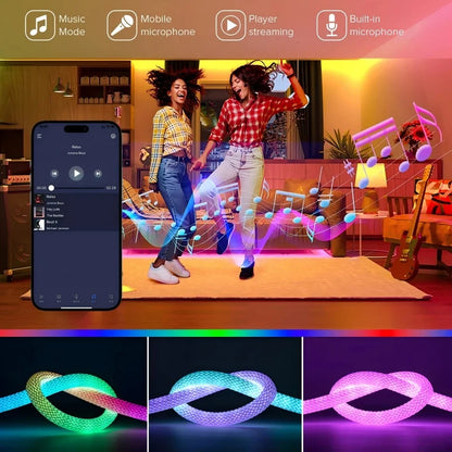 RGBIC Flexible Silicone LED Light Strip 5V Waterproof IP67 Round Reticulate Pattern 360 Degree Neon Glow Smart Rope Light