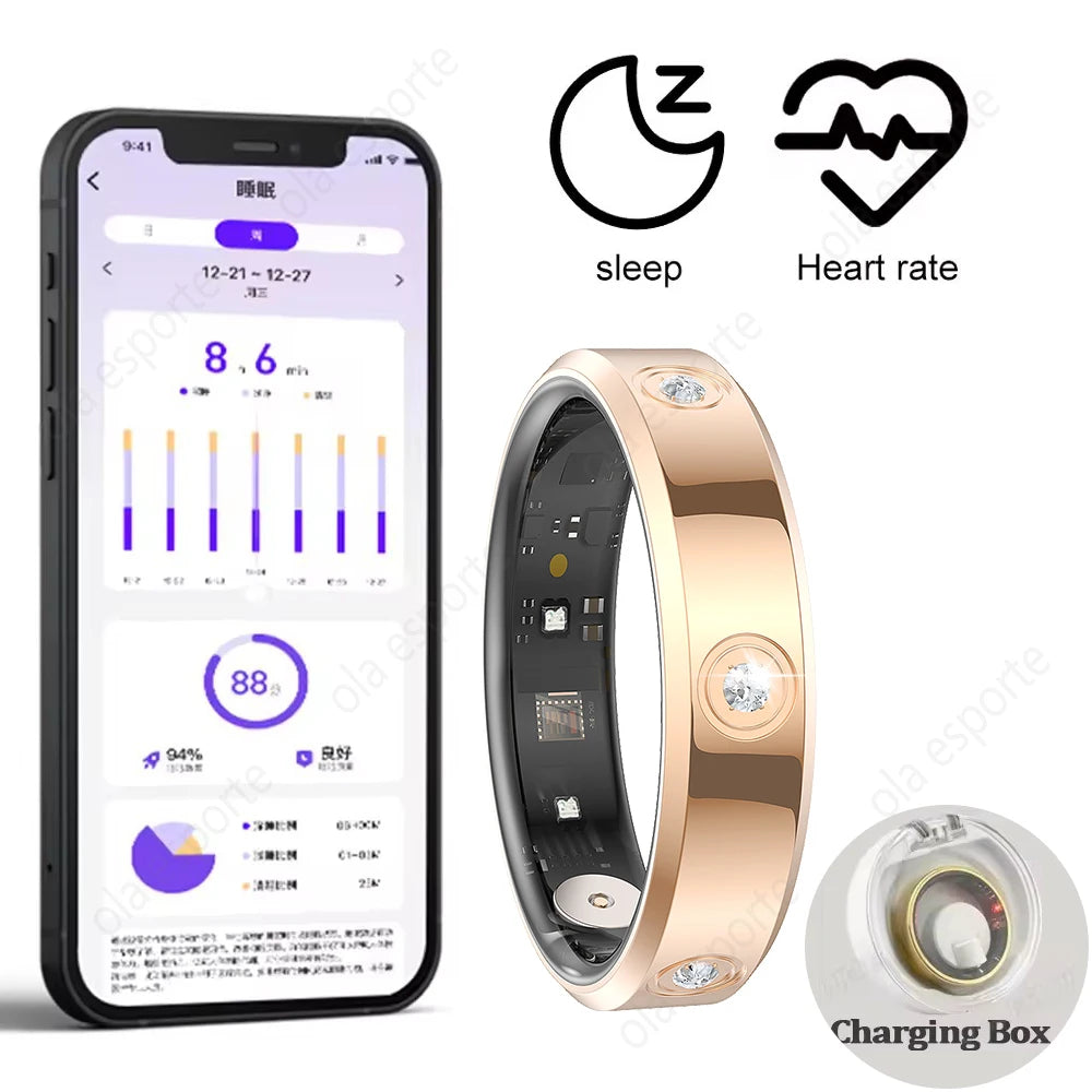 Diamond Fashion Women Smart Ring IP68 Waterproof Stainless Steel Intelligent Ring Health Monitor Sports Pedometer Fitness Rings