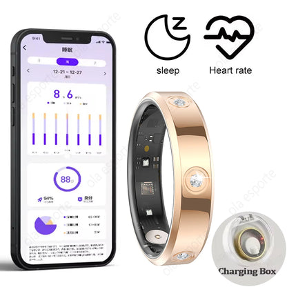 Diamond Fashion Women Smart Ring IP68 Waterproof Stainless Steel Intelligent Ring Health Monitor Sports Pedometer Fitness Rings