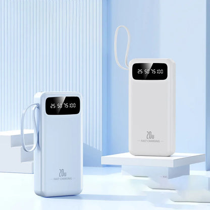 Large-capacity charging treasure 20000 mAh self-wired fast-charging mobile power gifts
