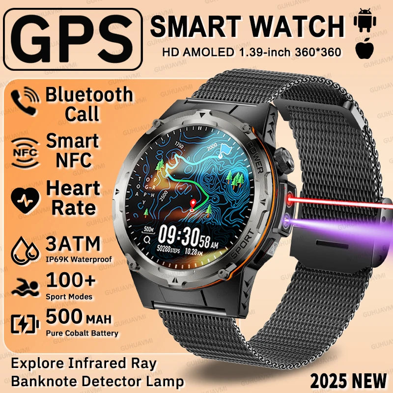 For Huawei Popular outdoors GPS Sports Smart Watch Men Heart Rate AMOLED 3ATM IP69K Waterproof 500mAh Infrared NFC HD Call Watch