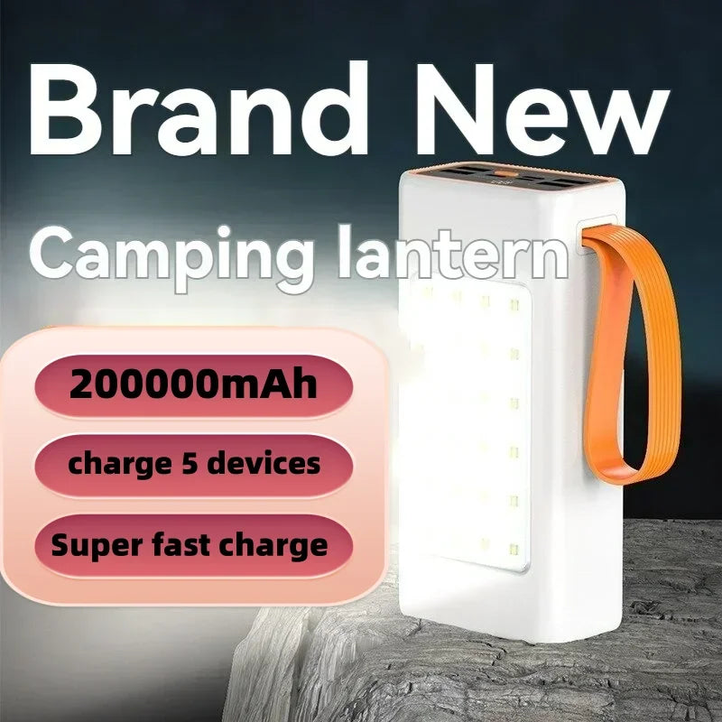 Power Bank 200000mAh High Capacity 66W Fast Charger Waterproof Rechargeable Battery For Mobile Phone Computer Camping LED Light