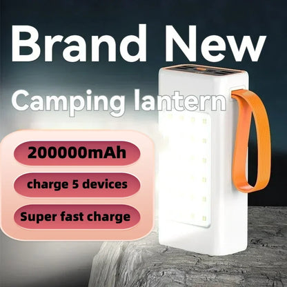 Power Bank 200000mAh High Capacity 66W Fast Charger Waterproof Rechargeable Battery For Mobile Phone Computer Camping LED Light