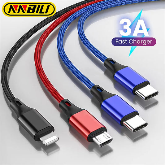 NNBILI 4 In 1 Micro USB Type C Fast Charging Cable 3A Quick Charge Phone Data Line Cord For Iphone 14 11 Xiaomi Huawei USBC 1.2m