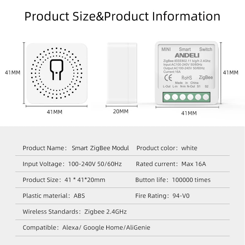 Tuya Smart Life DIY Mini Smart Light Switch Zigbee16A - Two-Way Control APP Remote Timer Compatible with Alexa & Google Home