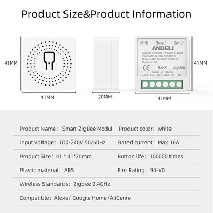 Tuya Smart Life DIY Mini Smart Light Switch Zigbee16A - Two-Way Control APP Remote Timer Compatible with Alexa & Google Home