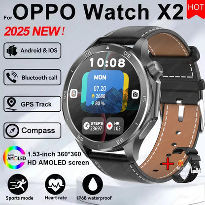 2025 New WATCH X Upgrade Smart Watch Men Watch X2 AMOLED HD Screen Bluetooth Call GPS Trajectory  Heart Rate Compass SmartWatch