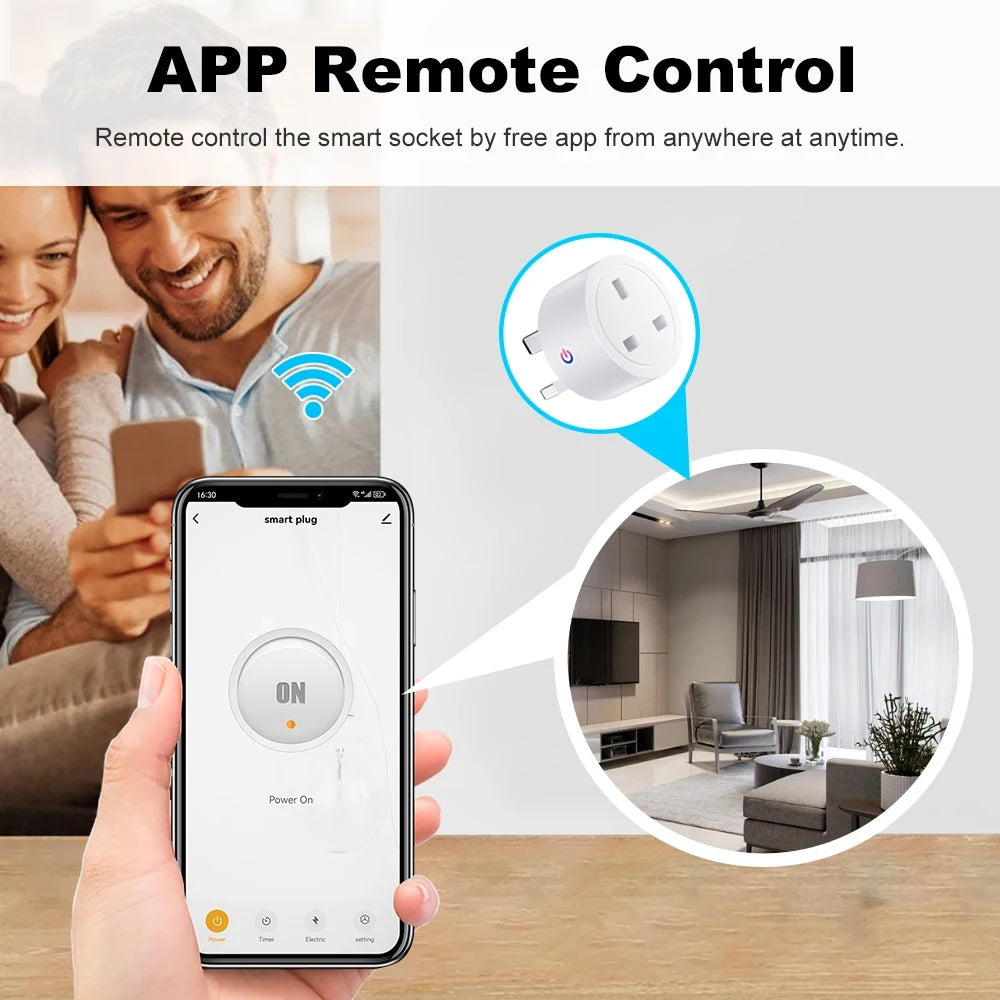 20A Tuya Smart Socket WiFi UK Plug 3 pin Adapter With Power Monitoring Timing Function Home Alexa Voice Control Power Outlet Set