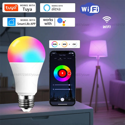Tuya Smart WiFi LED Light Bulbs 220V 110V 10W 15W 20W E27 Alexa LED Lamp RGB Smart Life APP Google Assisatnt Voice Control