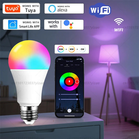 Tuya Smart WiFi LED Light Bulbs 220V 110V 10W 15W 20W E27 Alexa LED Lamp RGB Smart Life APP Google Assisatnt Voice Control