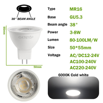 30PCS High Luminous LED Spotlight Mr16 GU5.3 AC220V 110V DC12V Efficiency No Flicker Warm Light Can Replace 20W 50W Halogen Lamp