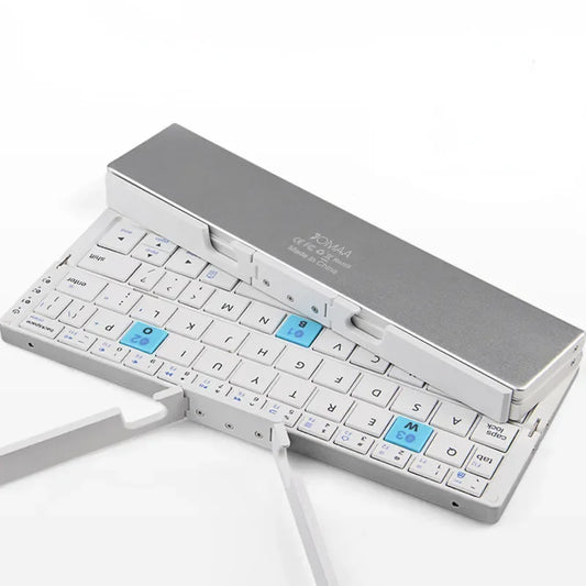Jomaa Foldable Bluetooth Keyboard Rechargeable Keyboard Mini Folding Wireless Keyboard Aluminum Keypad With Stand For Phone