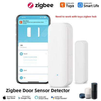 WiFi or Zigbee Window Door Sensor Tuya Smart Home Security Alarm System Voice Control Via Alexa Google Home Smart