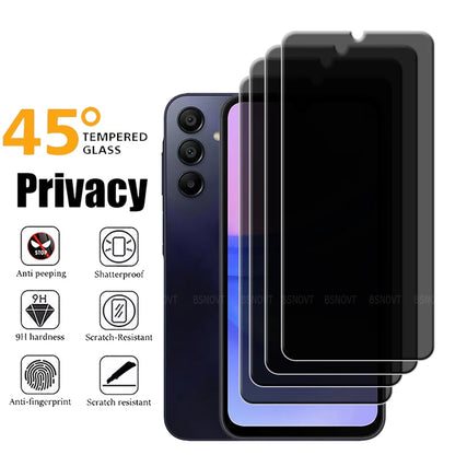 4/3/2/1Pcs For Samsung Galaxy A15 Glass Samsung A15 Tempered Glass 9H HD Glue Anti-Spy Privacy Screen Protector Samsung A15 A 15