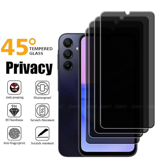 4/3/2/1Pcs For Samsung Galaxy A15 Glass Samsung A15 Tempered Glass 9H HD Glue Anti-Spy Privacy Screen Protector Samsung A15 A 15