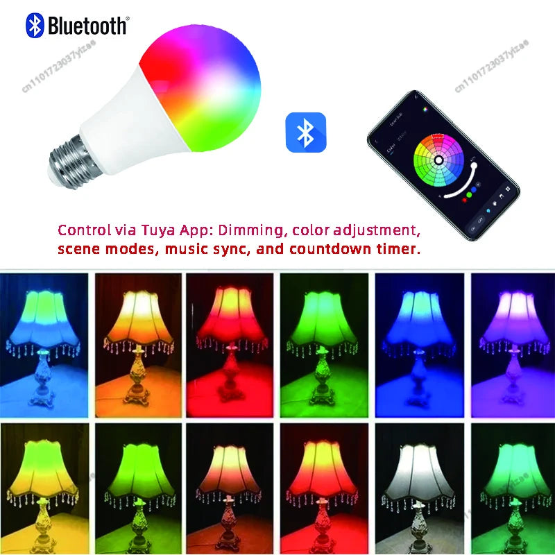 Tuya Bluetooth Smart LED Light Bulbs E27 220V 9W 15W 18W RGB Light Bulbs APP Control Dimmable Timer For Home Bedroom Decoration