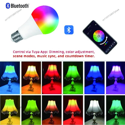 Tuya Bluetooth Smart LED Light Bulbs E27 220V 9W 15W 18W RGB Light Bulbs APP Control Dimmable Timer For Home Bedroom Decoration