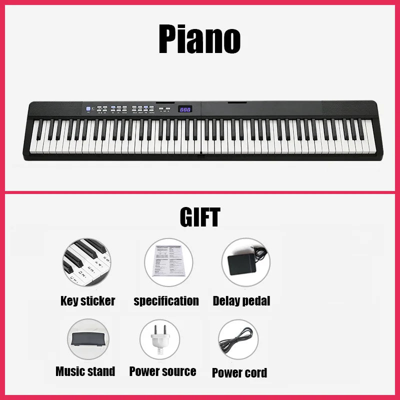 Foldable Musical Piano with Digital Organ Controller, 88 Keys, Electronic Music Synthesizer, Professional Keyboard