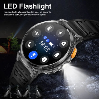 LIGE 1.85” HD Screen Smart Watch Men LED Flashlight 730mAh Large Battery Bluetooth Call Bracelet Waterproof Fitness Smartwatches