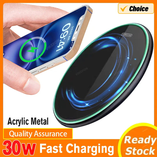 Wireless Chargers Pad Stand 30W Fast Wireless Charging Dock Station for Apple iPhone 8-16 Samsung Galaxy S22 S20 S24 Note Xiaomi