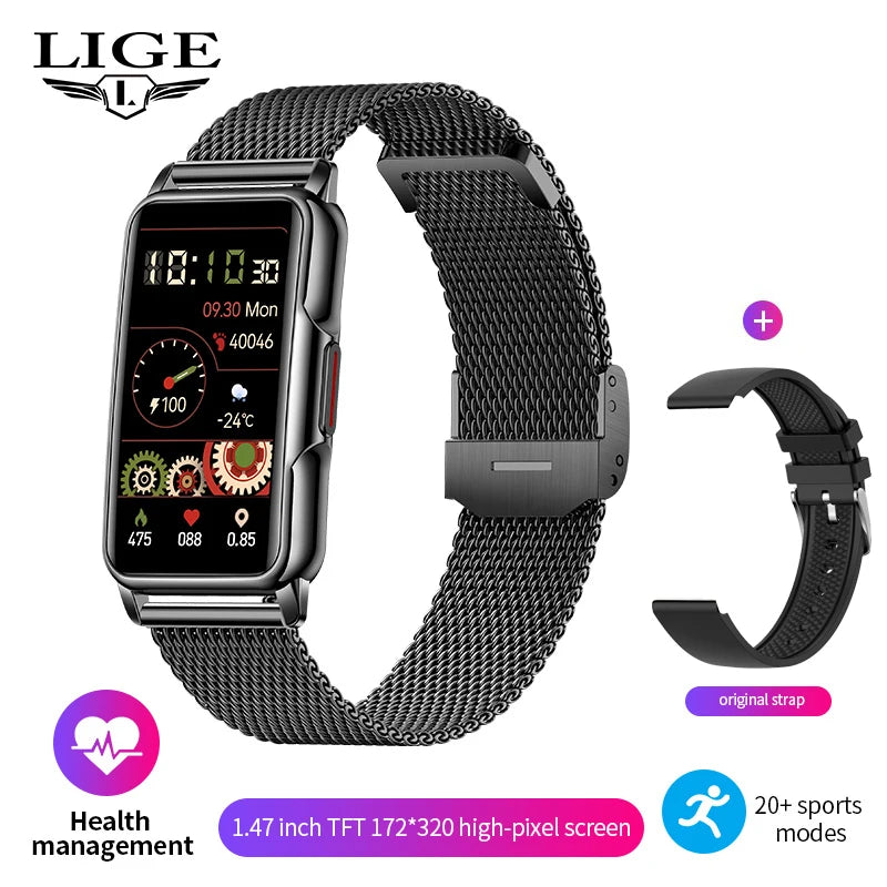 LIGE New 1.47 Inch Men Smart Watch Women Bluetooth Connected Phone Waterproof Smartwatch Music Sports Fitness Tracker Bracelet