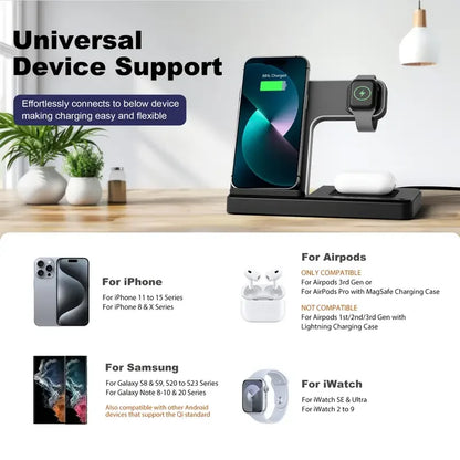 3 in 1 Wireless Charger Stand For iPhone 16 15 14 13 12 Apple Watch Airpods Pro Foldable Fast Charging Station