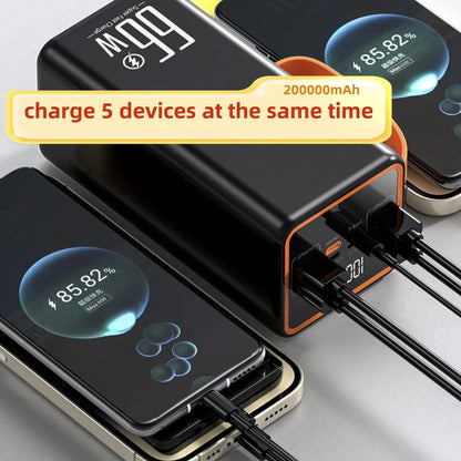 Power Bank 200000mAh High Capacity 66W Fast Charger Waterproof Rechargeable Battery For Mobile Phone Computer Camping LED Light