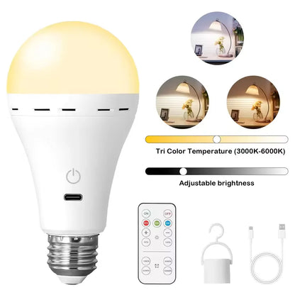 1/2pc 3color USB Led Bulb Rechargeable Light Bulb Smart Bulb Dimmable E27 Bulbs with Timing Cordless Battery Operated Light Bulb