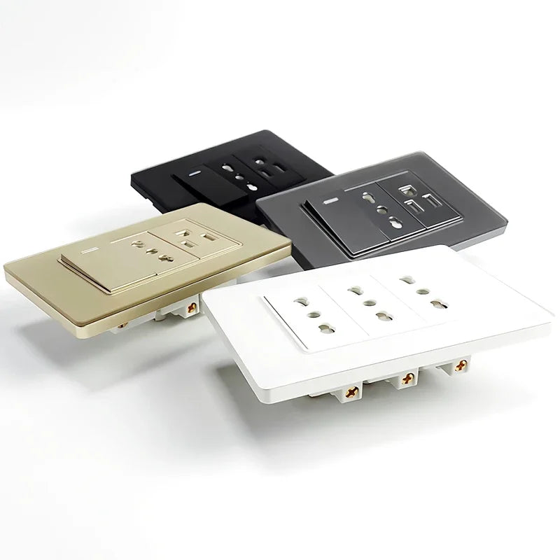 T&I US Standard 118 Wall Outlet with Switch, Tempered Glass Panel, USB and Type-C Charging Ports