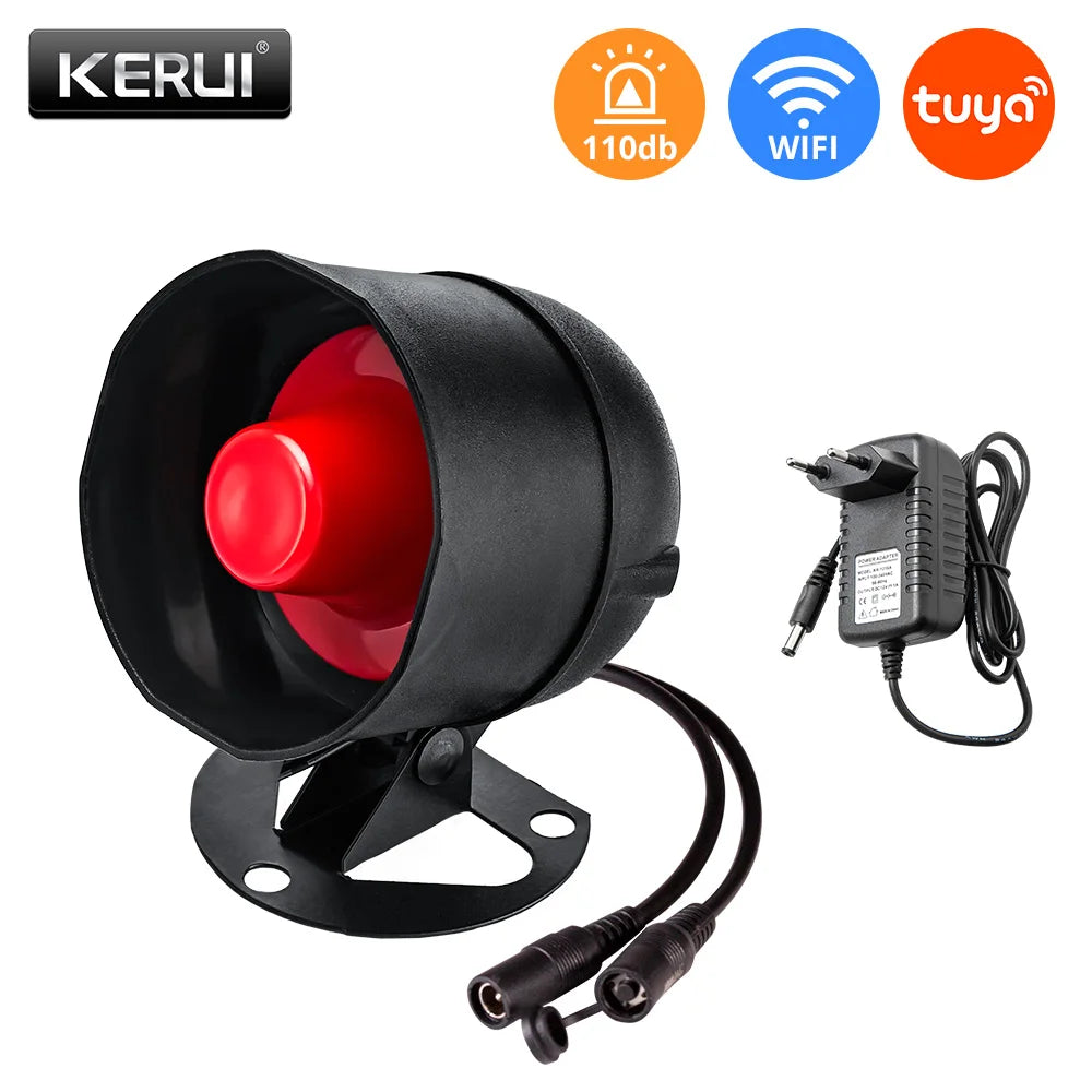 KERUI Tuya Smart WIFI Security Alarm System Kit 110dB Wireless Loud Indoor/Outdoor Siren Horn Home Burglar Motion Door Sensor