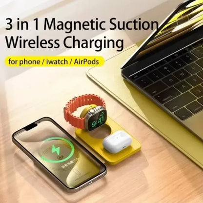 Folding 3 IN 1 Wireless Phone Watch ChargerMagnetic Fast Charger Station Folding For iPhone 12 15 16 13 14 Apple Watch Airpods