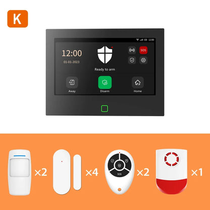 Home Alarm System 7“ Wireless WiFi 4G Tuya Smart Security Protection Kit Built-in 115dB Louder Siren 5000mAh Battery