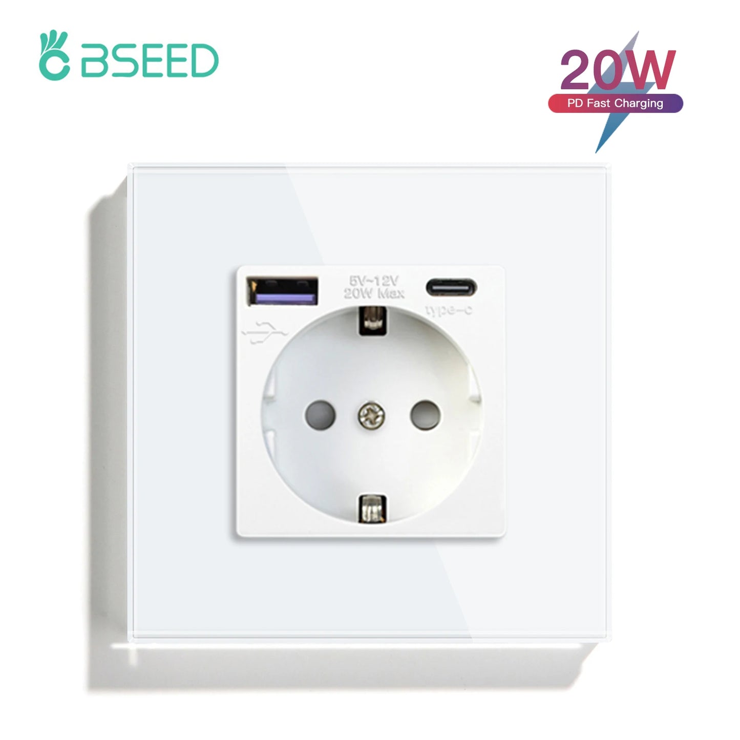 BSEED 20W PD Fast Charge Wall Socket Type-C Interface USB EU Standard Sockets Power Double Triple Power Outlets Wall Mounted
