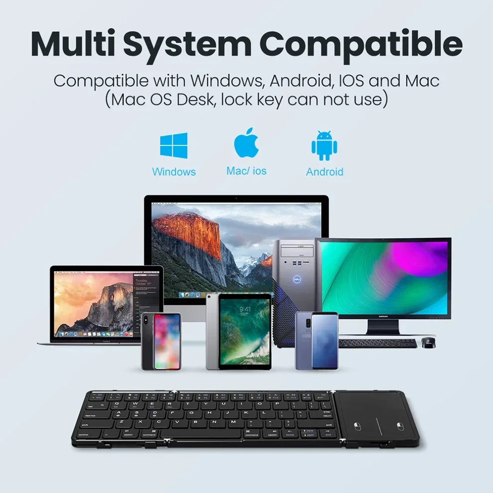 Foldable Wireless Bluetooth Keyboard Rechargeable Folding Portable Keyboards for PC Mac Smartphone Windows iOS Android