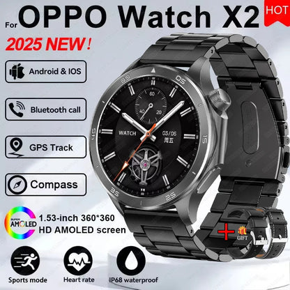 2025 New WATCH X Upgrade Smart Watch Men Watch X2 AMOLED HD Screen Bluetooth Call GPS Trajectory  Heart Rate Compass SmartWatch